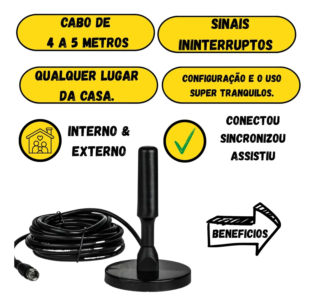 Antena Digital Interna HDTV 4,5 Metros com Amplificação 3,5 dBi — foto 3