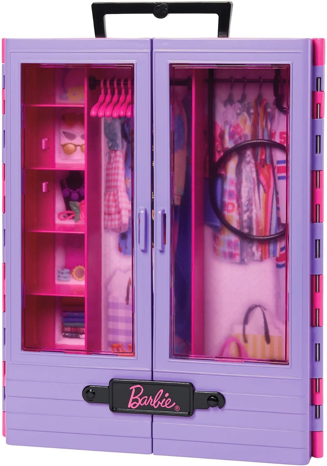 Armário de Moda Portátil Barbie Roxo e Rosa com Boneca e Acessórios — foto 5