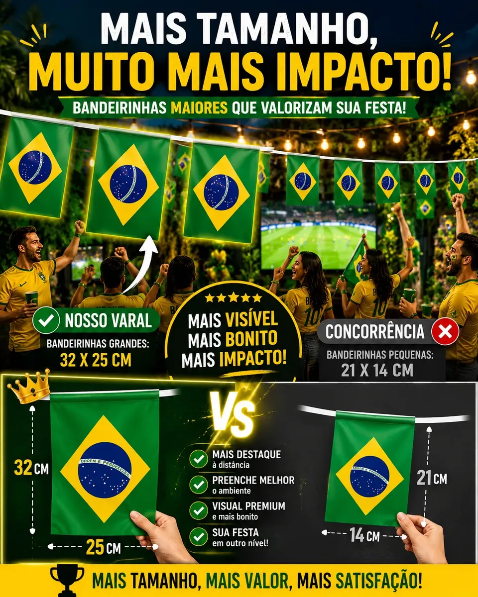 Bandeirinha Brasil Varal 10 Metros Grande para Festas e Eventos — foto 3