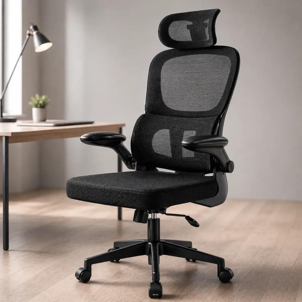 Cadeira de Escritório Ergonômica com Suporte Lombar Ajustável e Encosto de Cabeça Regulável