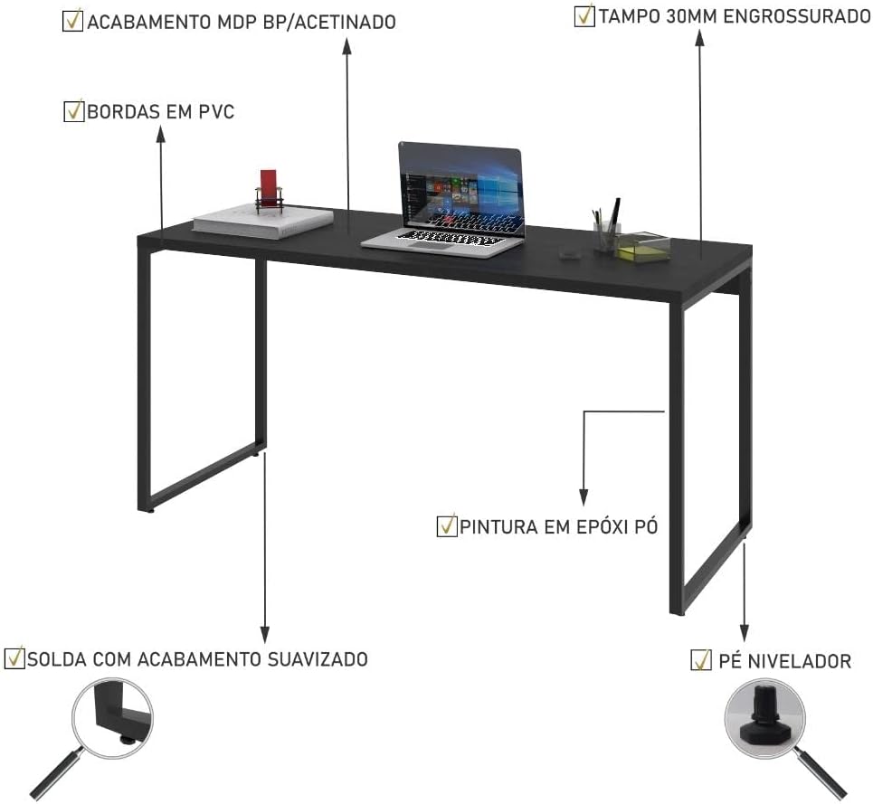 Escrivaninha Trevalla Kuadra ME150-E10 Industrial 150cm Preto Onix — foto 4