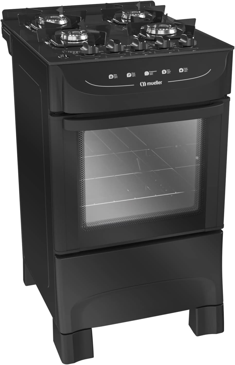 Fogão Mueller MFV4BB Preto Fosco 4 Bocas com Mesa de Vidro e Acendimento Automático