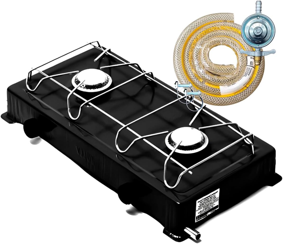 Fogão Portátil 2 Bocas Stander com Kit Gás Completo Regulador e Mangueira 1,25m