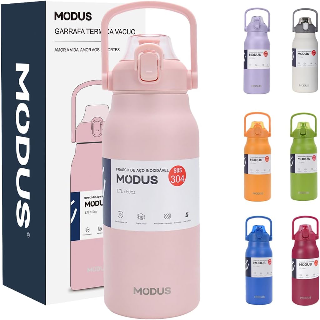 Garrafa Térmica Rosa 1700ml - Isolada a Vácuo com Canudo e Base Anti Derrapante