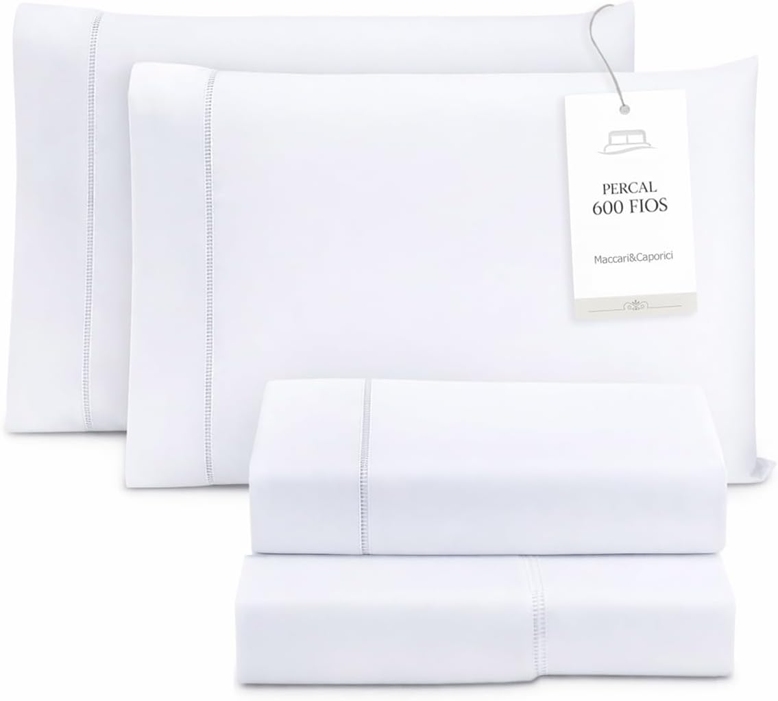 Jogo de Cama King Size Toque Macio 4 Peças Percal 600 Fios Branco