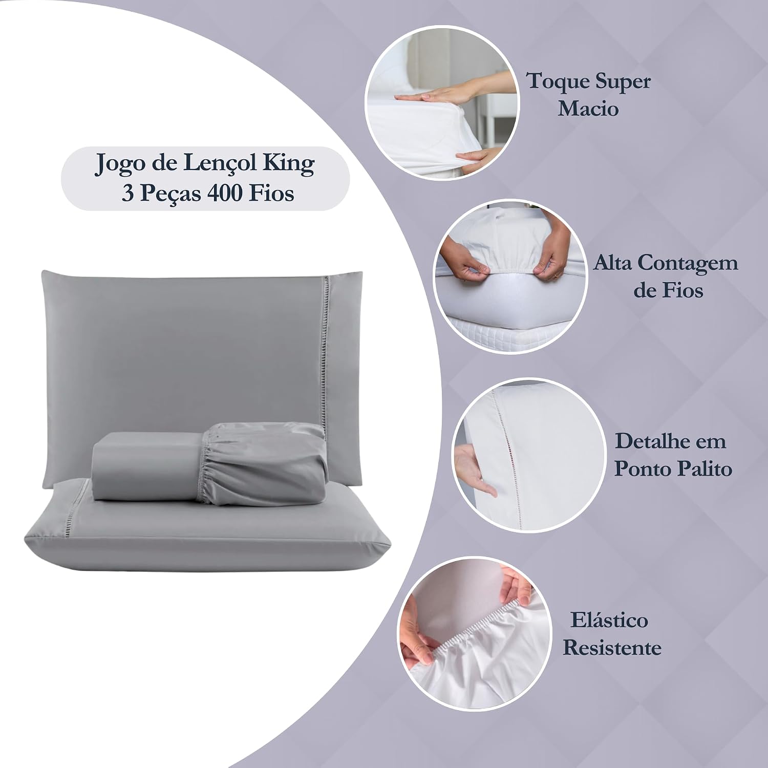 Jogo de Cama Percal 400 Fios Toque Acetinado Anti Pilling King — foto 2