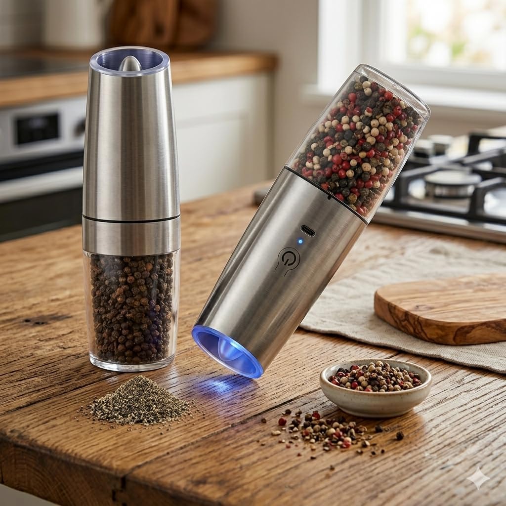 Kit com 2 Moedores Elétricos de Pimenta e Sal - Aço Inoxidável