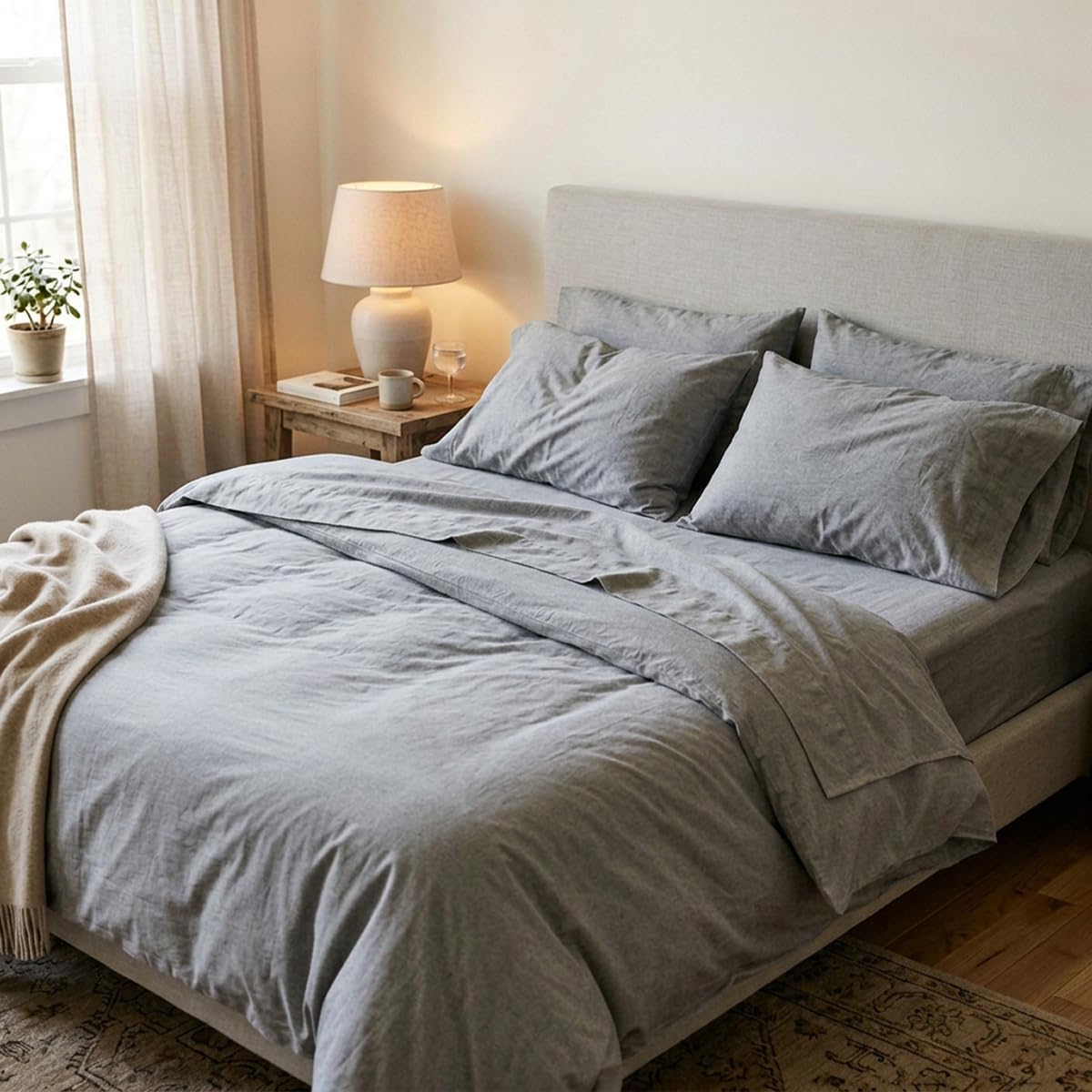 Kit Cama Lençol Completo 4 Peças 400 Fios Percal Antialérgico - Casal Cinza