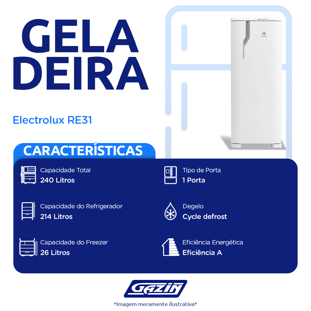 Geladeira Electrolux 240L Cycle Defrost 1 Porta RE31 — foto 3