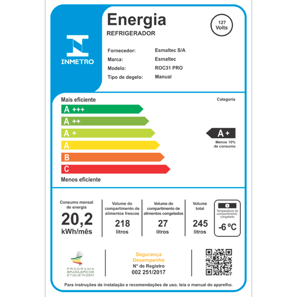 Geladeira Esmaltec 245L Cycle Defrost Inverter ROC31 Pro — foto 9