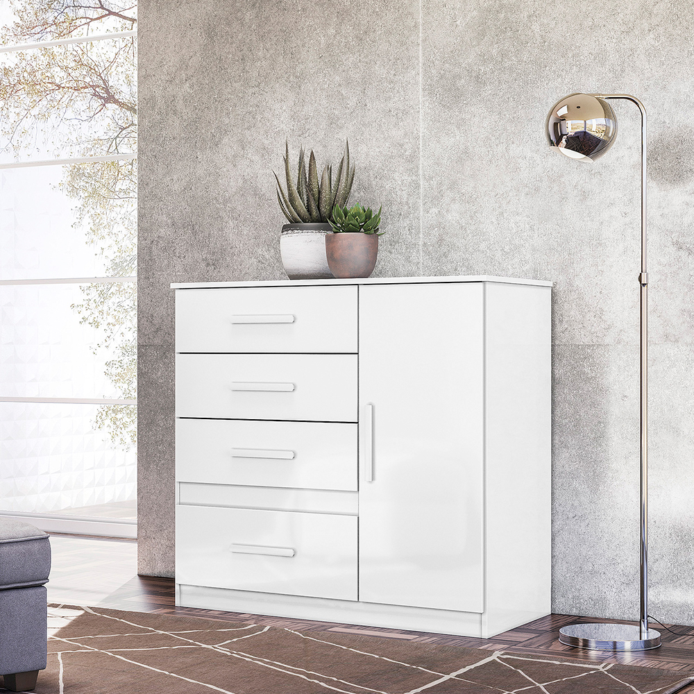 Cômoda 1 Porta Bater 4 Gavetas com Corrediças Metálicas Vênus Moval