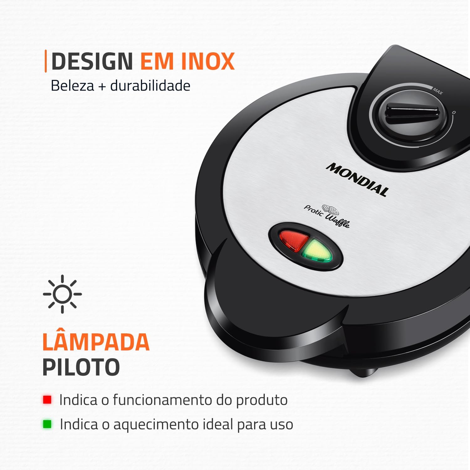 Máquina de Waffles Antiaderente 4 Waffles Inox 1200W — foto 5