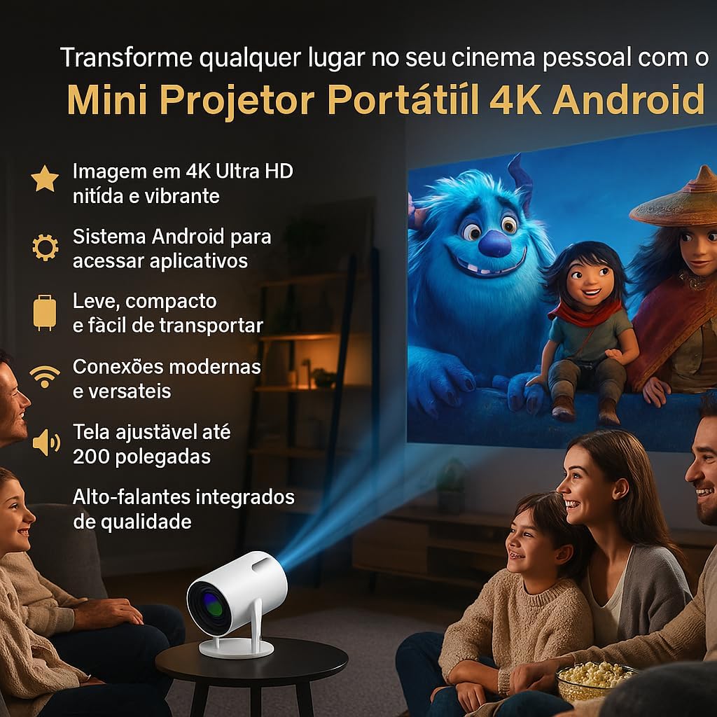 Mini Projetor Portátil 5G Wi-Fi 6 Bluetooth 5.0 Android 11 8000 Lumens
