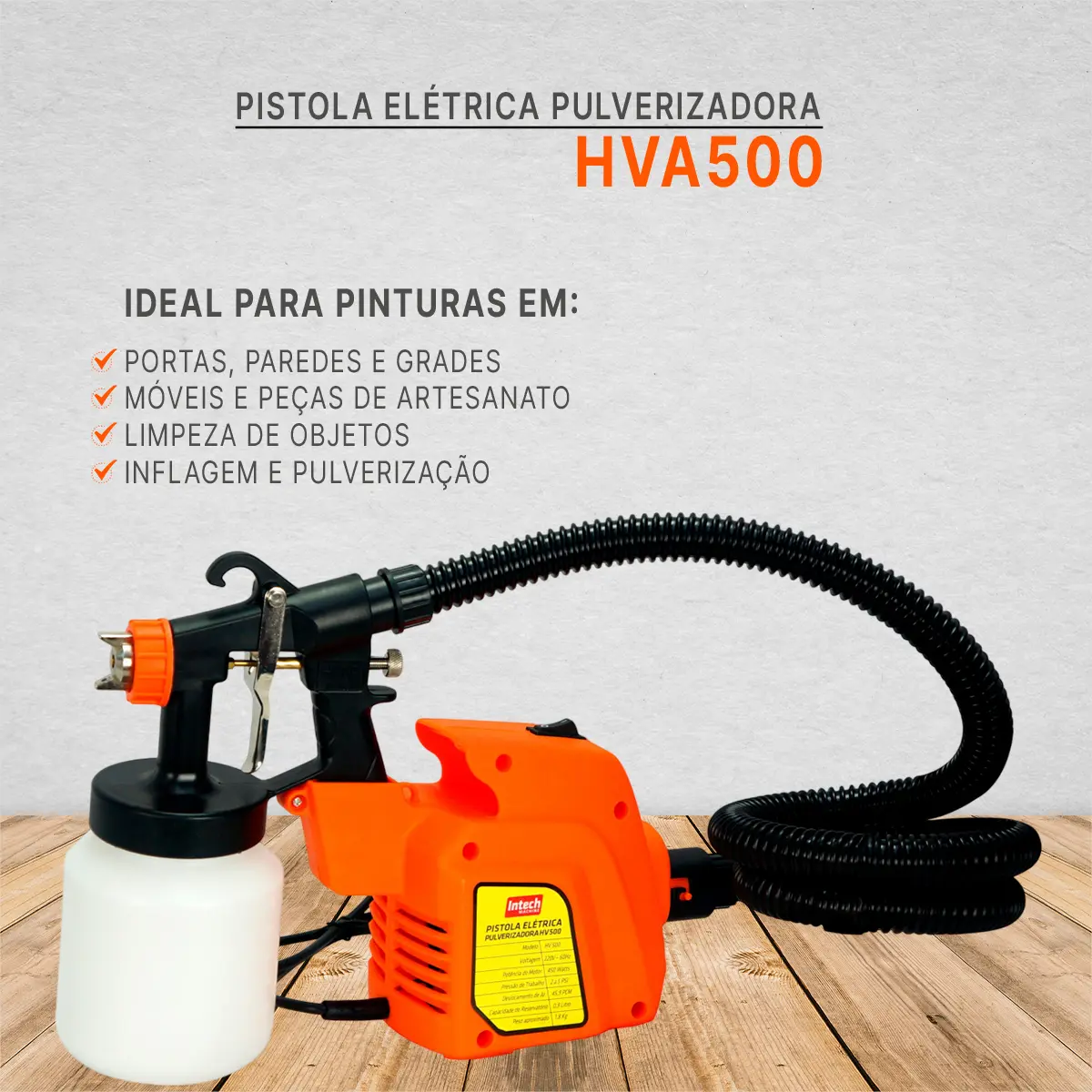 Pistola de Pintura Elétrica Intech HV500 450W HVLP — foto 2