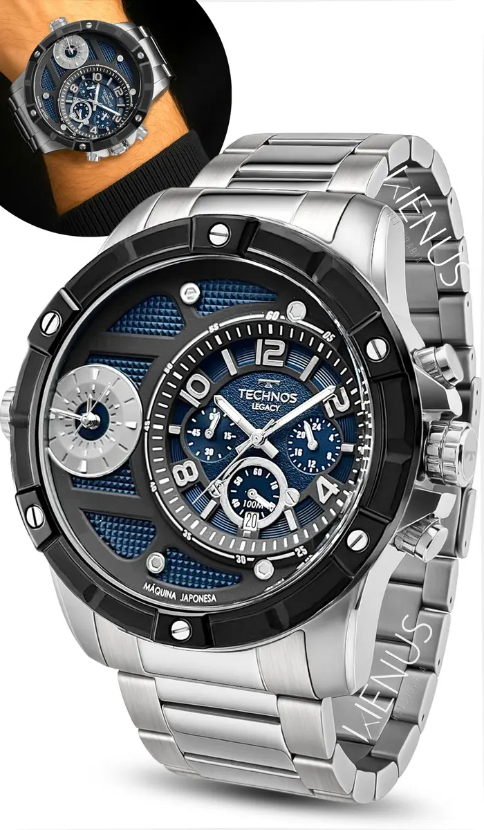 Relógio Technos Lunha Legacy Masculino Cronógrafo Aço Inoxidável Prata
