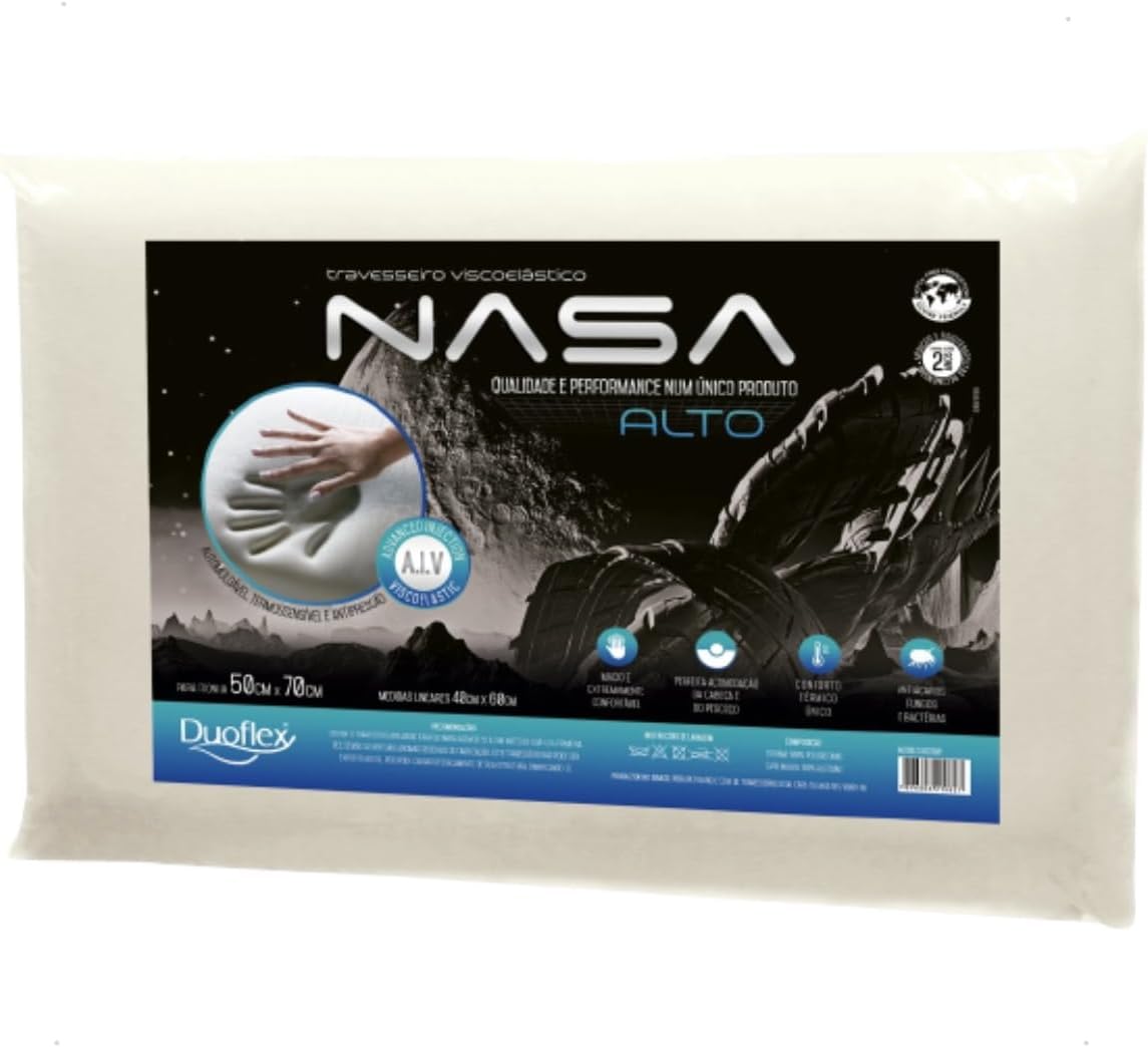 Travesseiro Nasa-X Alto Duoflex Bege Espuma Viscoelástica 50x70cm